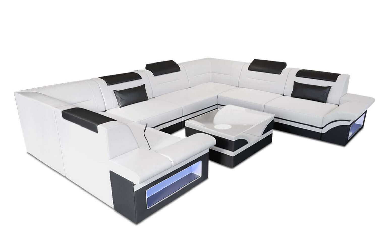 Mini Sofa Brianza aus Leder weiß-schwarz