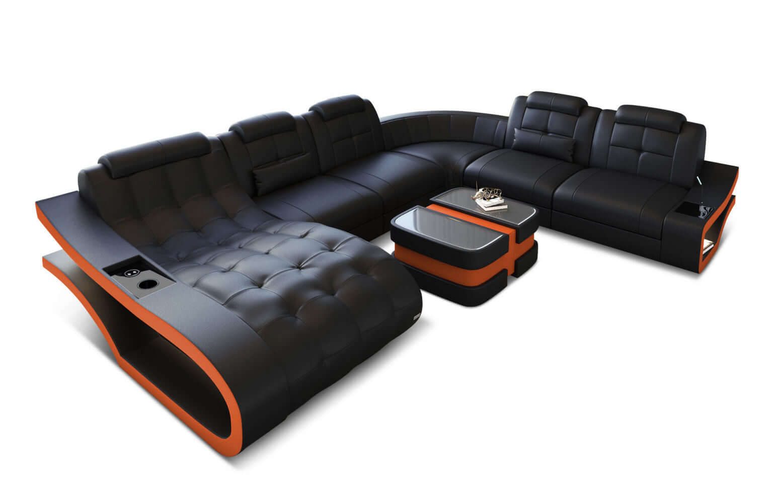 Leder Wohnlandschaft Elegante XXL – Komfort schwarz-orange