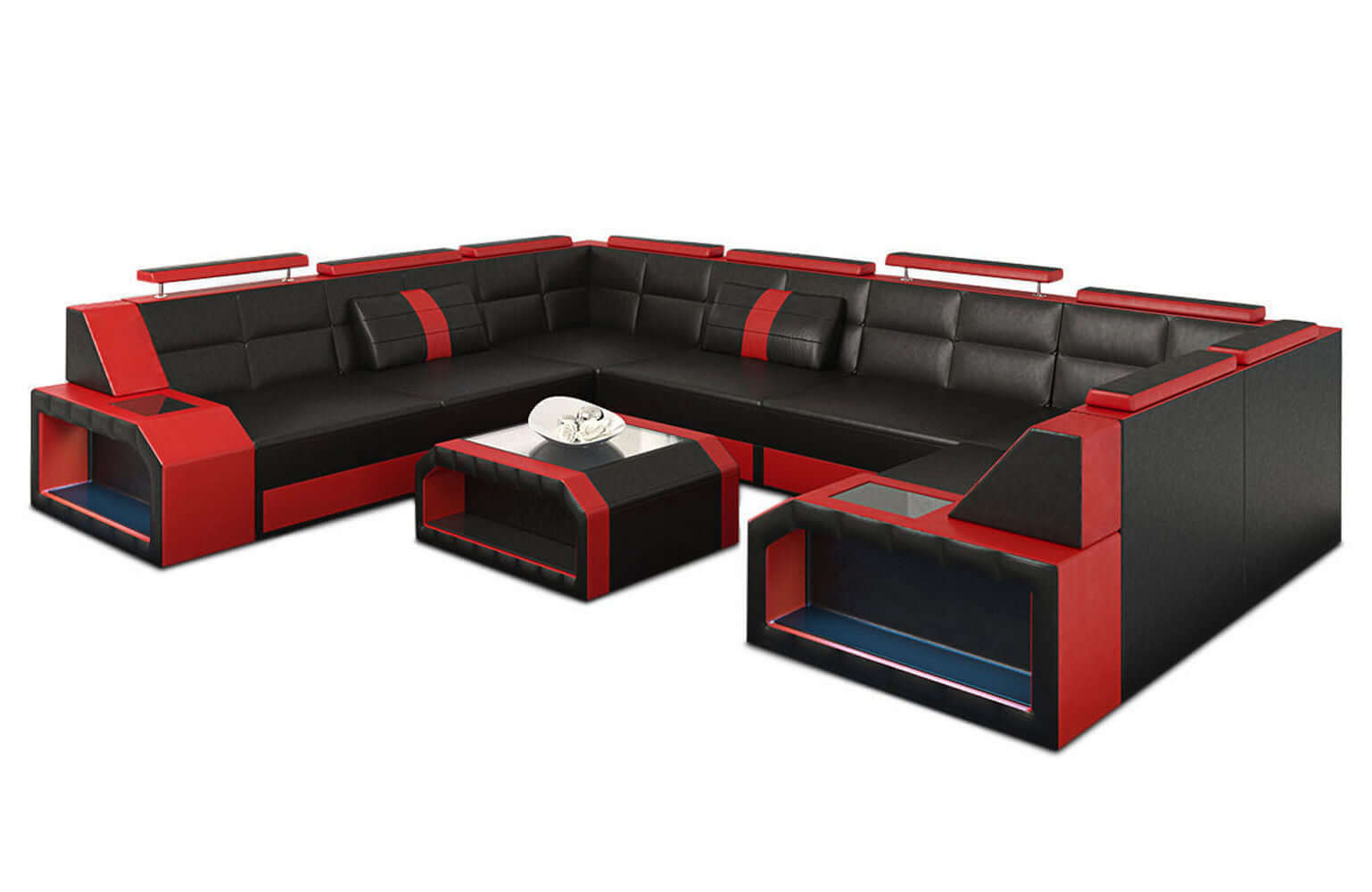 Mini Wohnlandschaft Pesaro U-Form aus Leder Schwarz-Rot