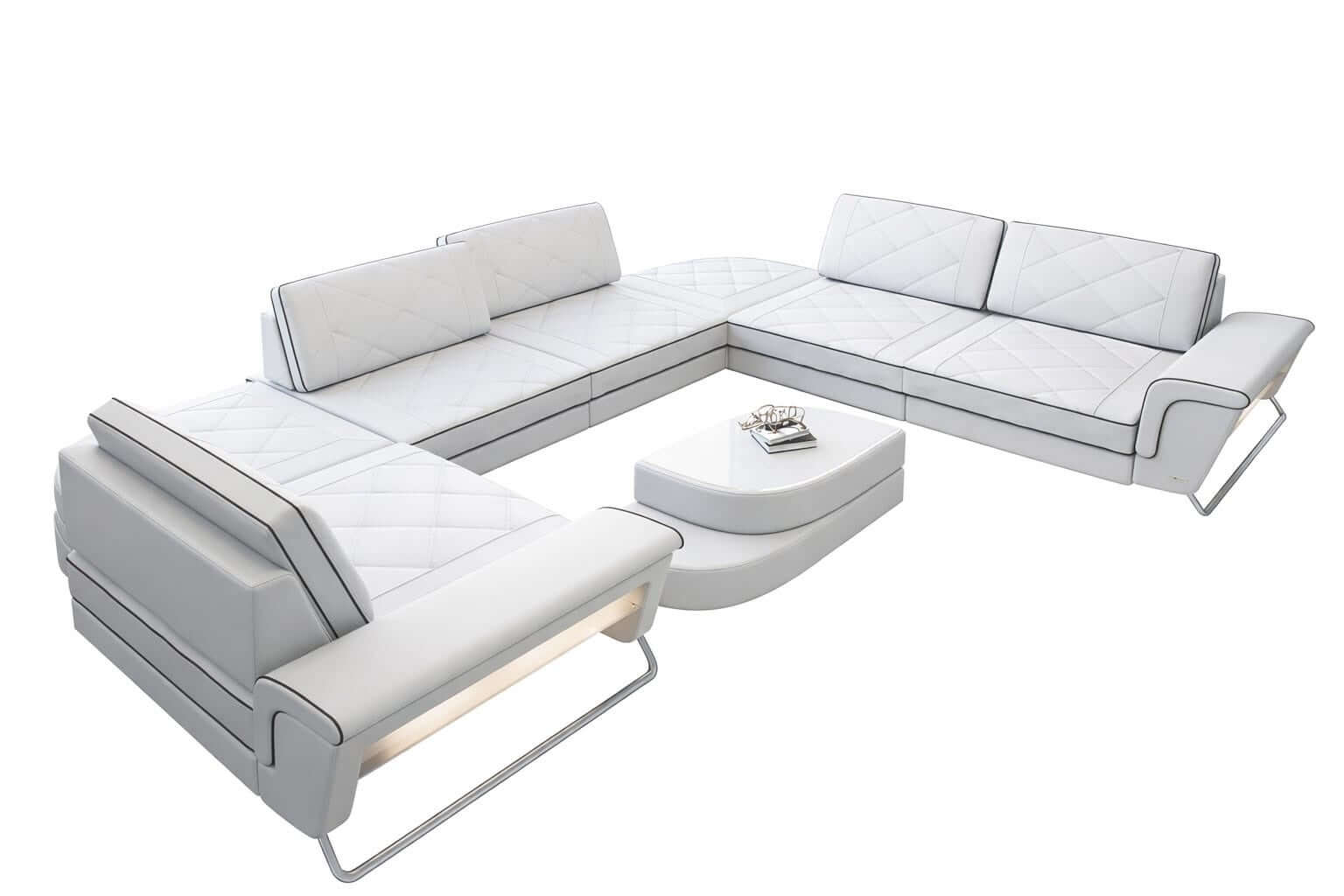 Leder Couch Rotello weiß-schwarz