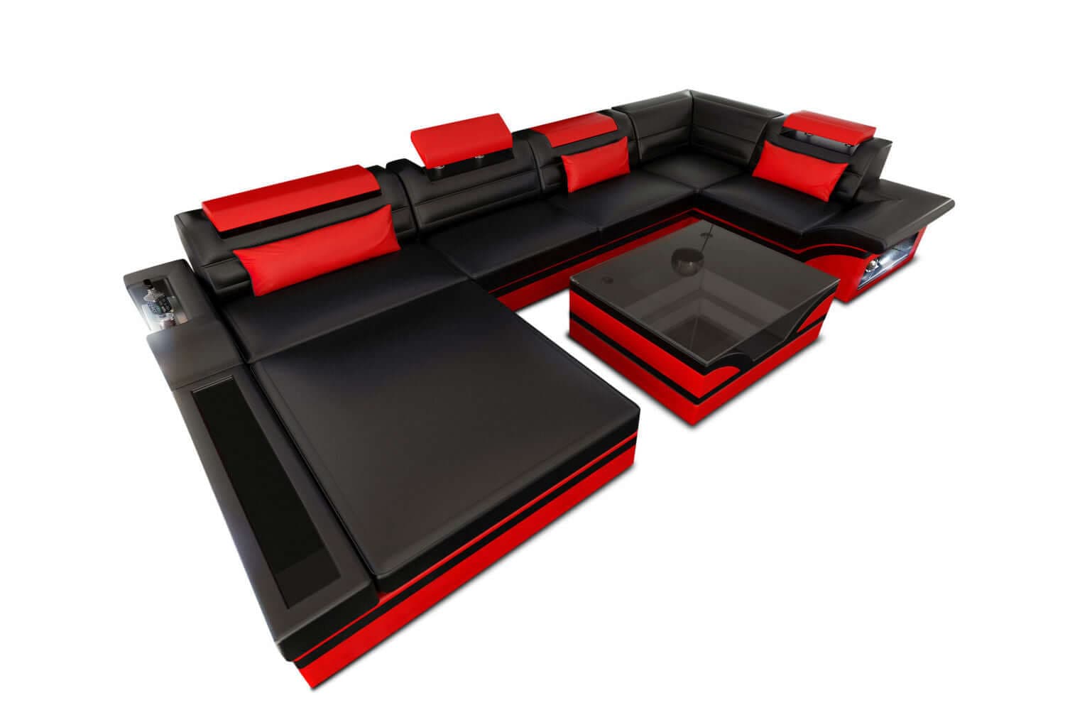 Mini Sofa Mezzo U-Form in Leder Schwarz-Rot