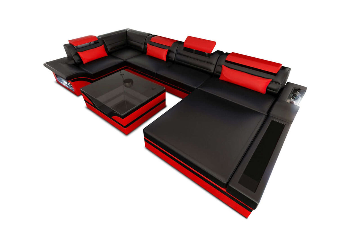 Mini Sofa Mezzo U-Form in Leder Schwarz-Rot