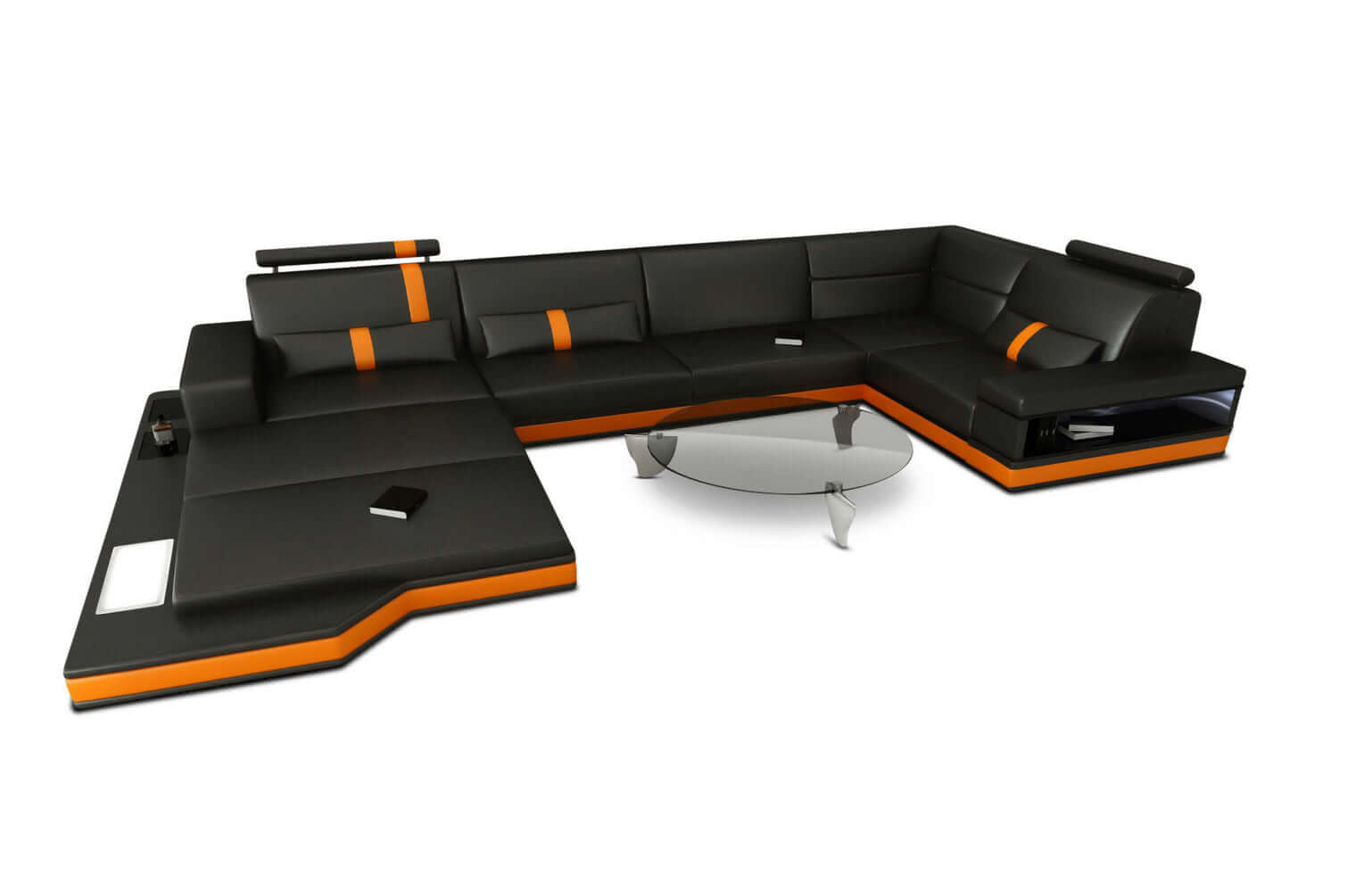 Mini Sofa Messana U-Form in Leder Schwarz-Orange