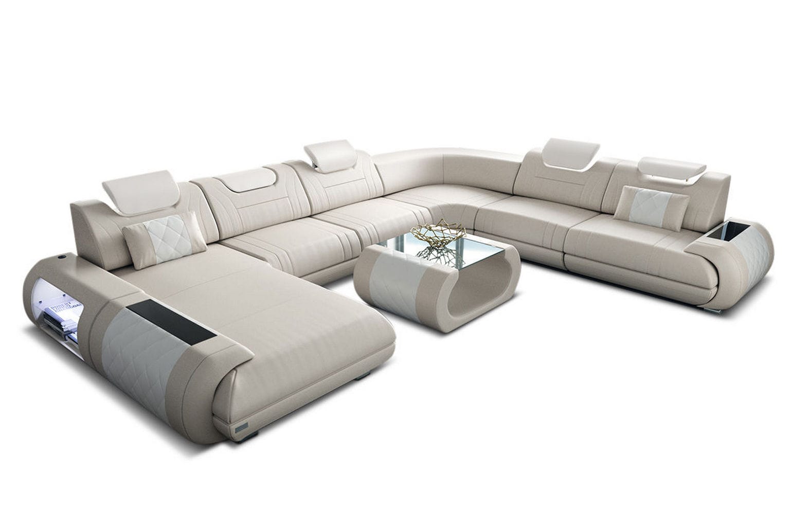 XXL Wohnlandschaft Rimini – Leder, Modern & Bequem beige-weiß