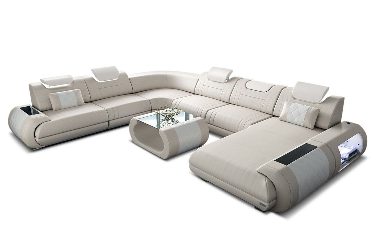 XXL Wohnlandschaft Rimini – Leder, Modern & Bequem beige-weiß
