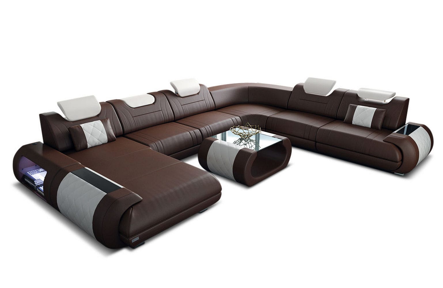 XXL Wohnlandschaft Rimini – Leder, Modern & Bequem dunkelbraun-weiß