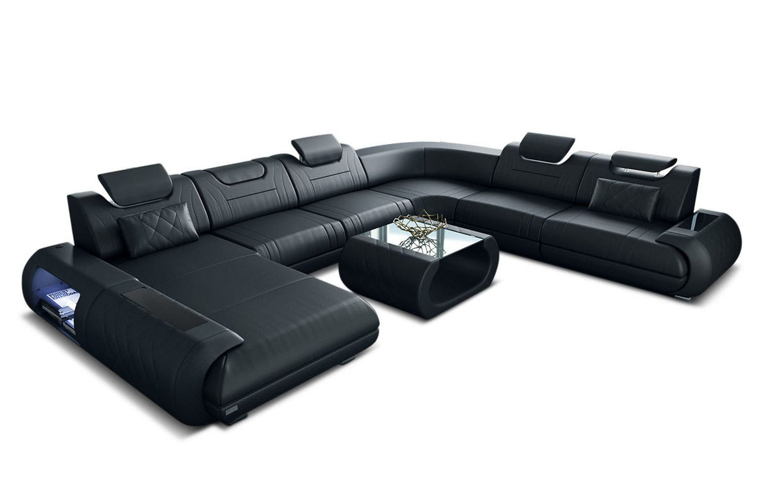XXL Wohnlandschaft Rimini – Leder, Modern & Bequem schwarz