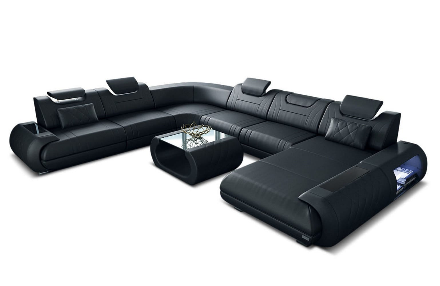 XXL Wohnlandschaft Rimini – Leder, Modern & Bequem schwarz
