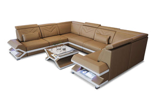 Mini Leder Wohnlandschaft Sorrento – Modern und Stilvoll in Kunstleder und der Farbe Sandbeige und Weiß - Ausrichtung links