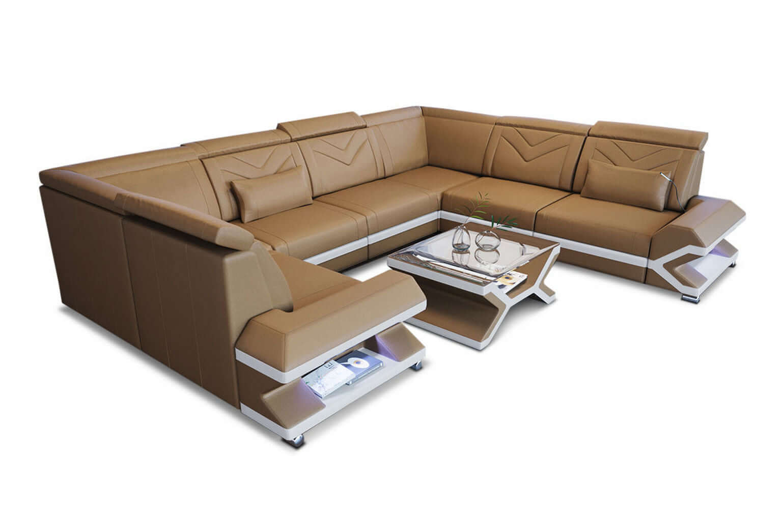 Mini Leder Wohnlandschaft Sorrento – Modern und Stilvoll Sandbeige-Weiß