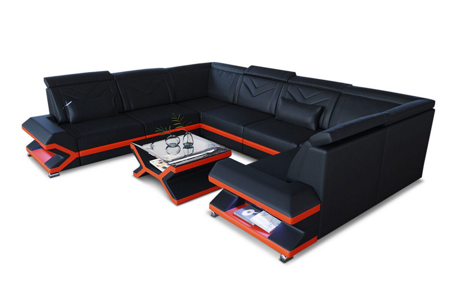 Designsofa Sorrento aus Leder schwarz-orange