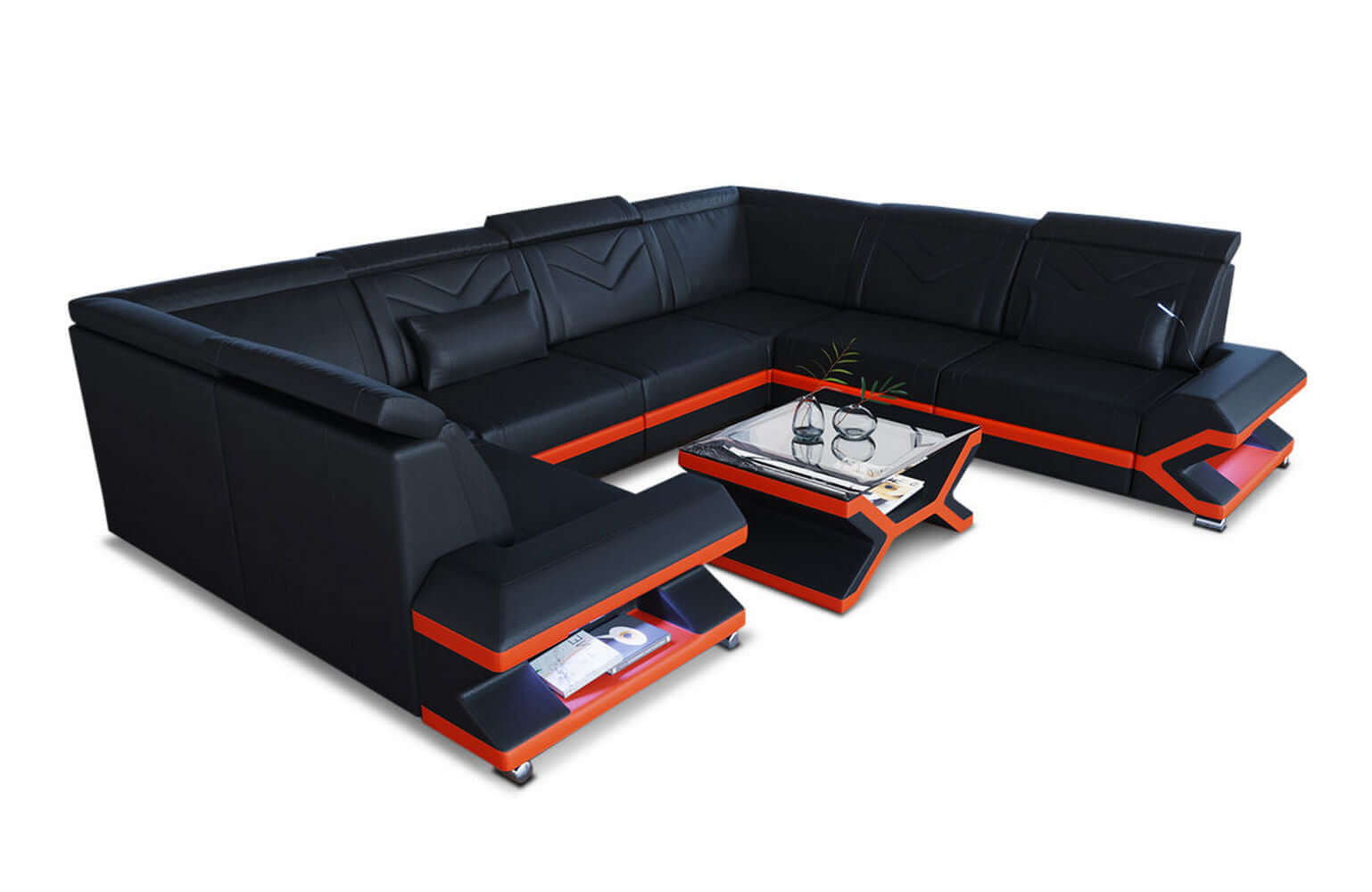 Mini Leder Wohnlandschaft Sorrento – Modern und Stilvoll Schwarz-Orange