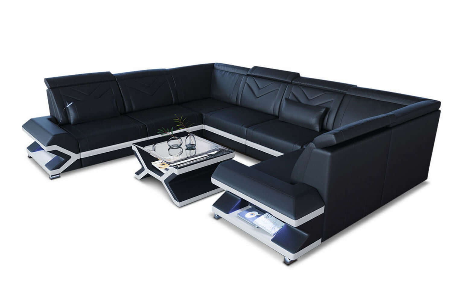 Mini Leder Wohnlandschaft Sorrento – Modern und Stilvoll Schwarz-Weiß
