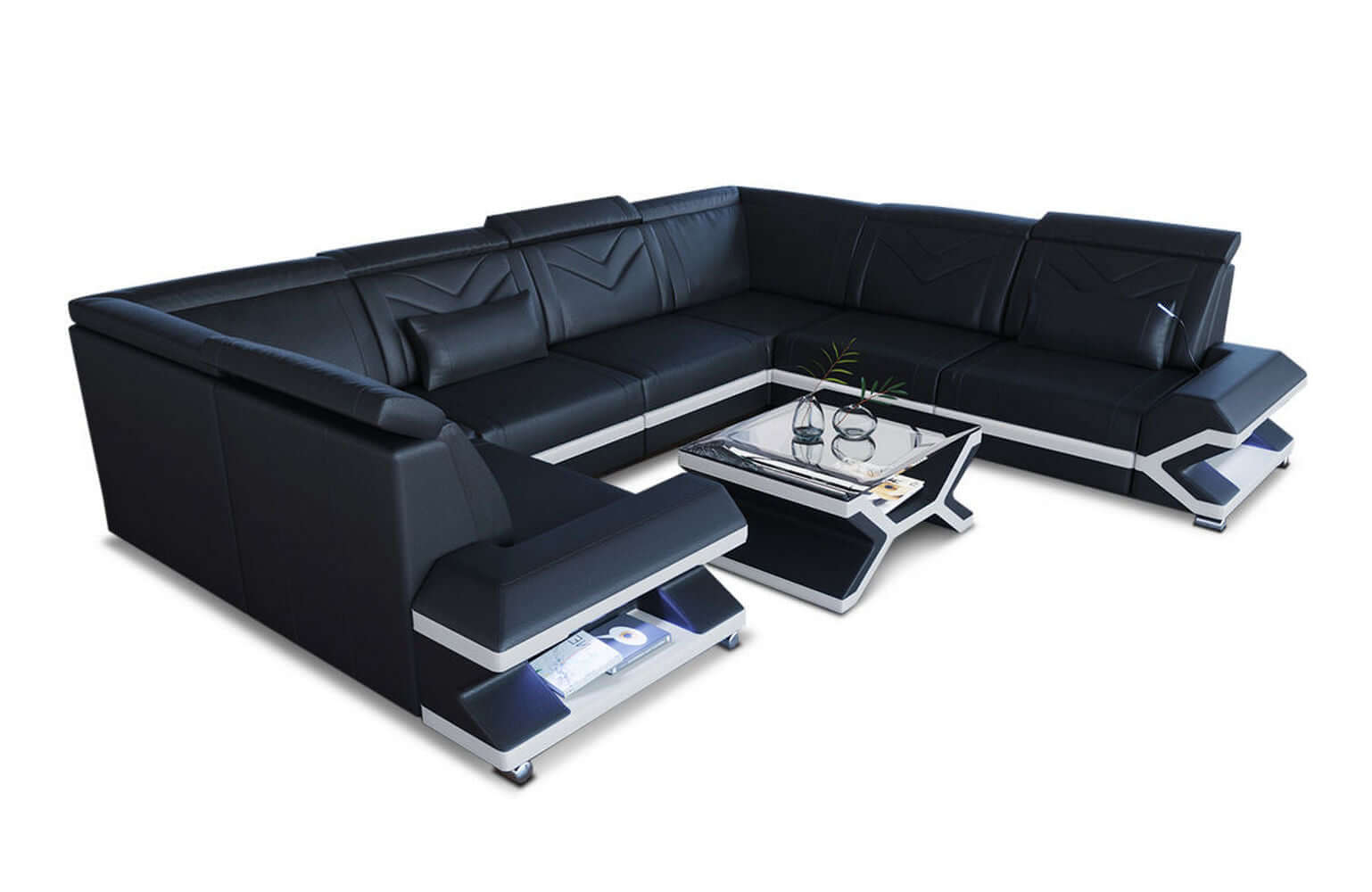 Mini Leder Wohnlandschaft Sorrento – Modern und Stilvoll Schwarz-Weiß