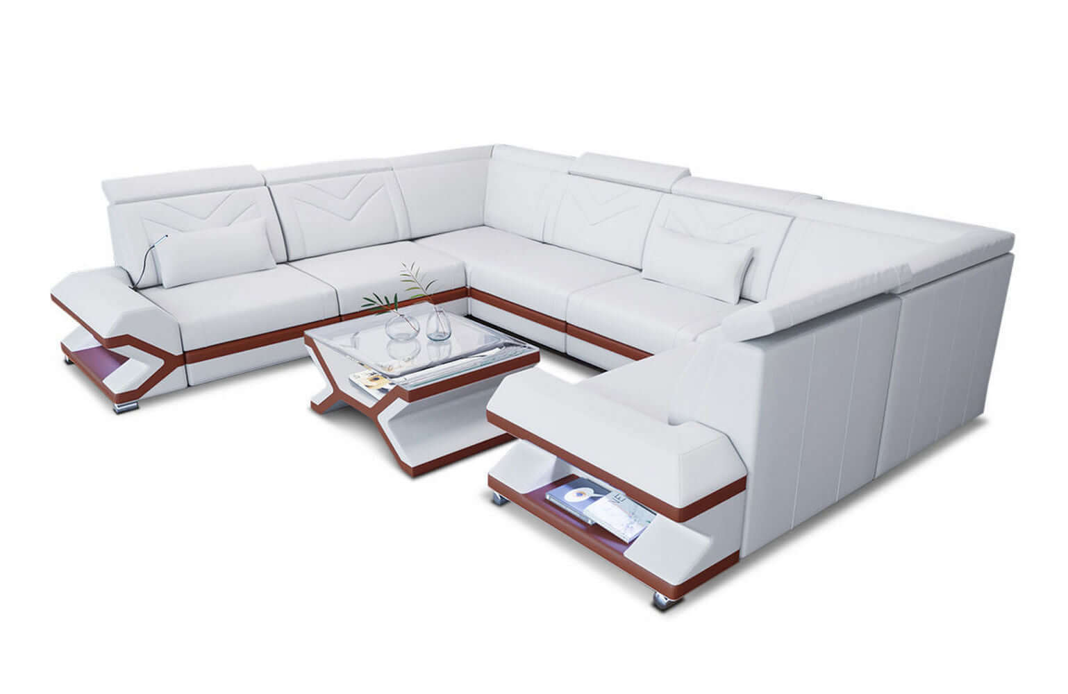 Mini Leder Wohnlandschaft Sorrento – Modern und Stilvoll Weiß-Hellbraun
