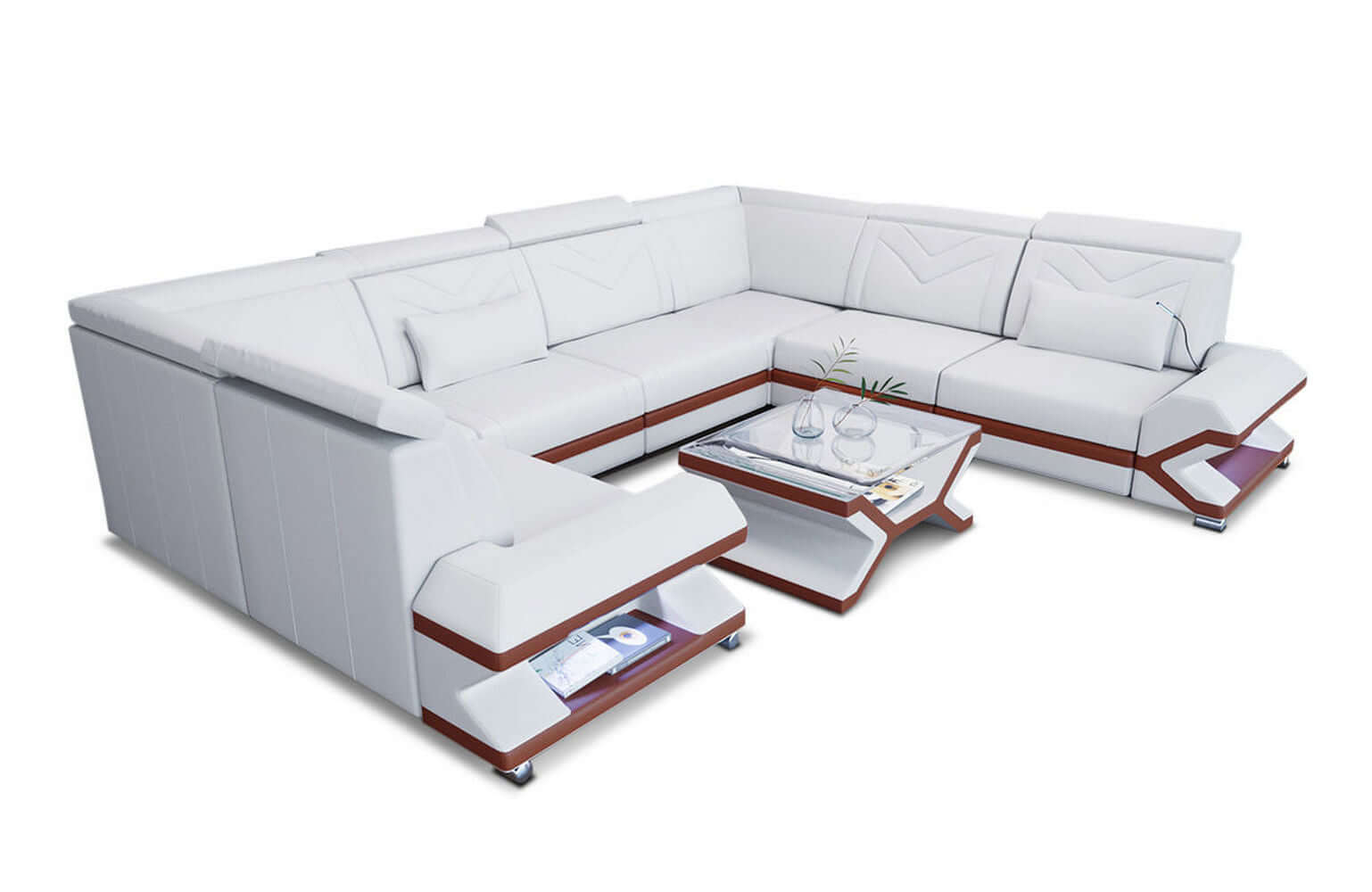 Mini Leder Wohnlandschaft Sorrento – Modern und Stilvoll Weiß-Hellbraun