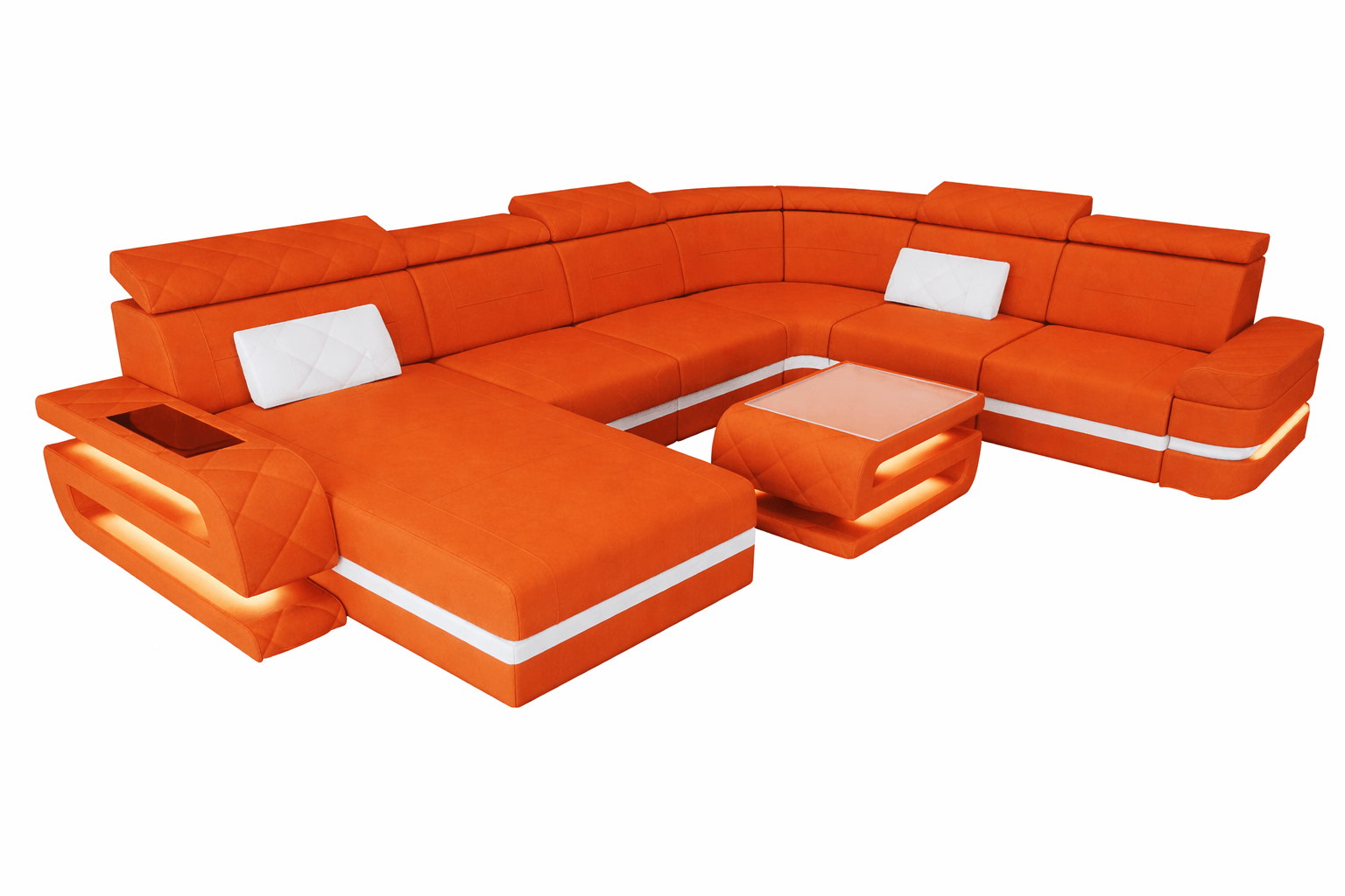 Stoff Wohnlandschaft Bologna XXL – Groß & Bequem Orange-Weiß