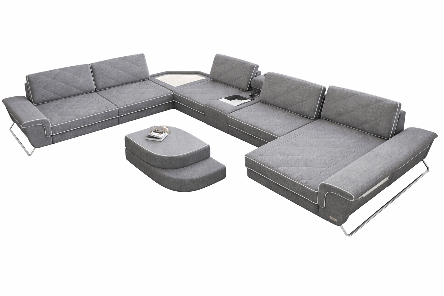 XXL Wohnlandschaft Ferrara U-Form aus Stoff Grau-Weiß