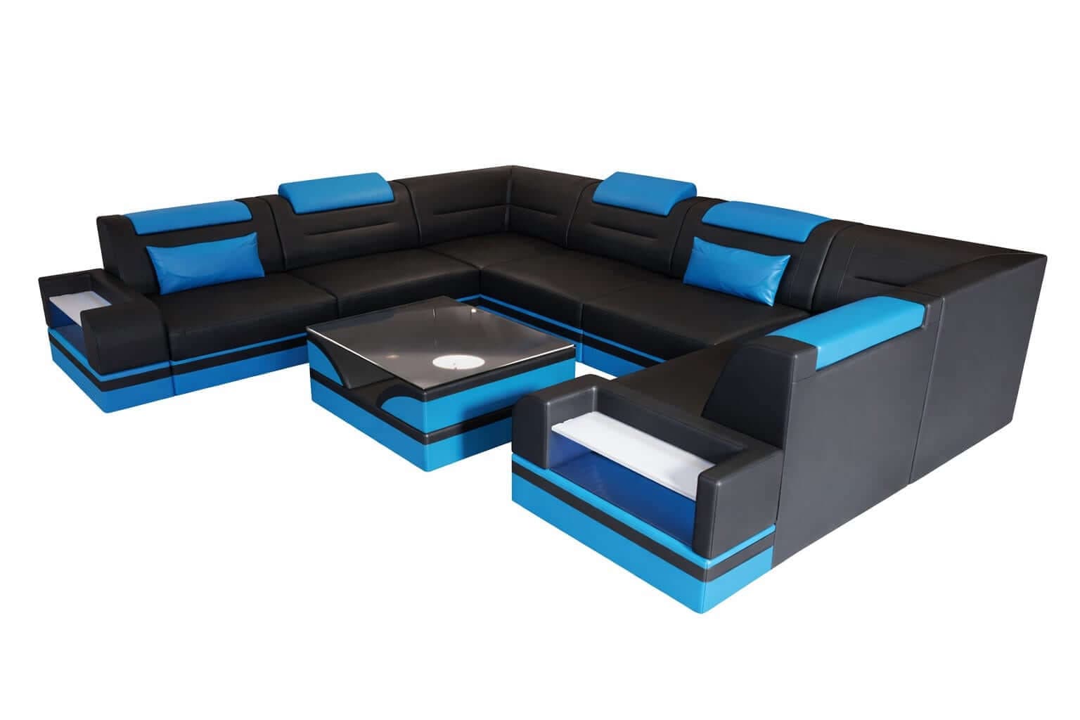 Mini Leder Wohnlandschaft Trivento – Modern und Elegant Schwarz-Blau