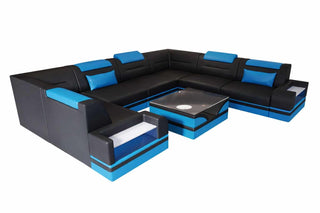 Mini Leder Wohnlandschaft Trivento – Modern und Elegant in Kunstleder und der Farbe Schwarz und Blau - Ausrichtung rechts