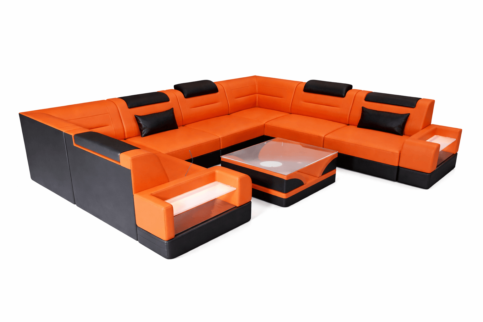 Wohnlandschaft Trivento U-Form aus Stoff Orange-Schwarz