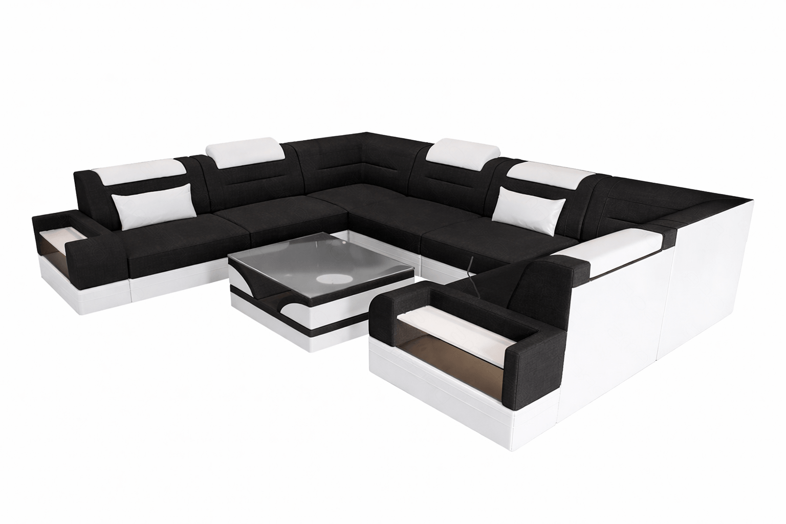 Wohnlandschaft Trivento U-Form aus Stoff Schwarz-Weiß