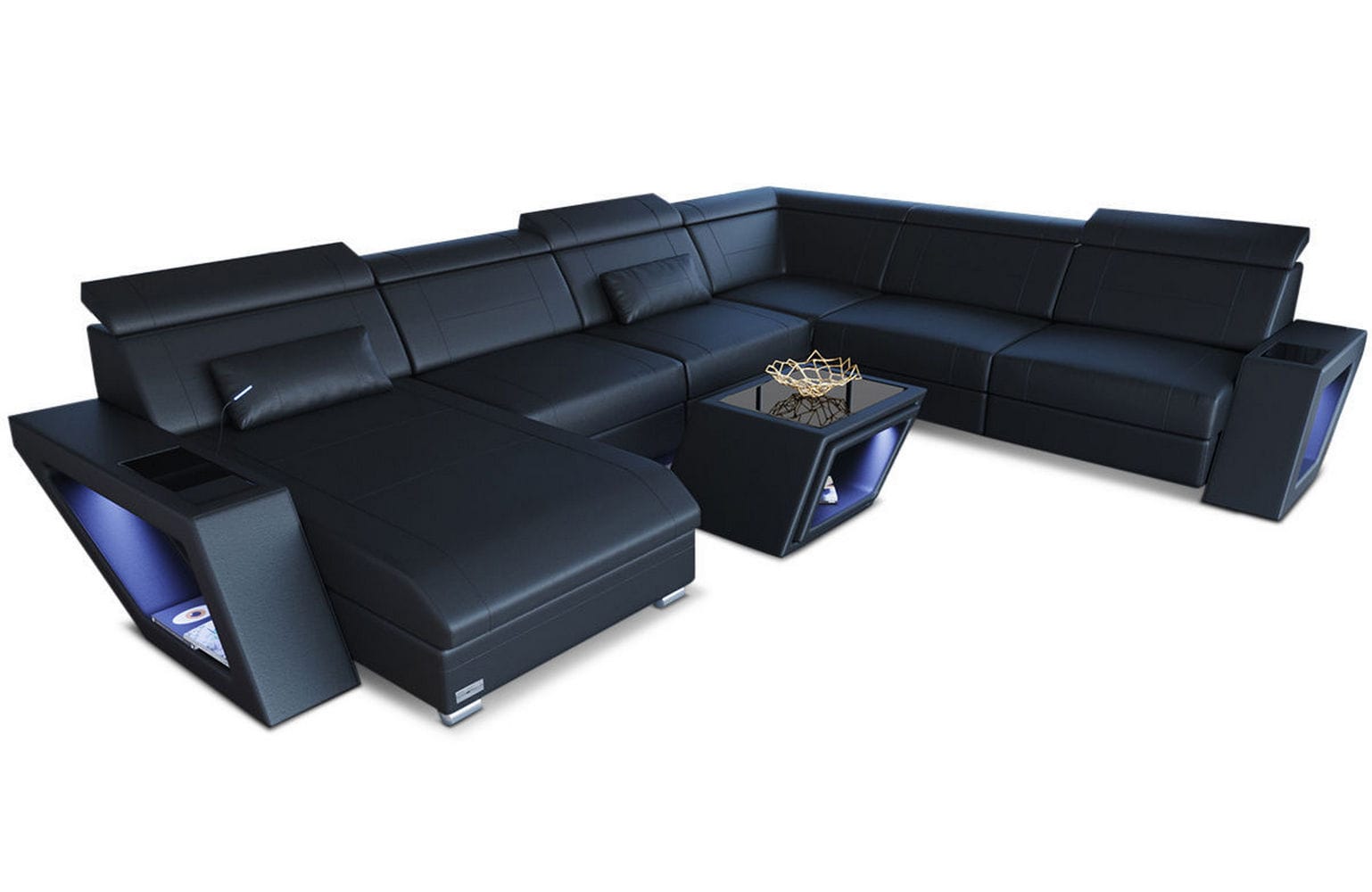 XXL Wohnlandschaft Catania – Leder & Komfort schwarz