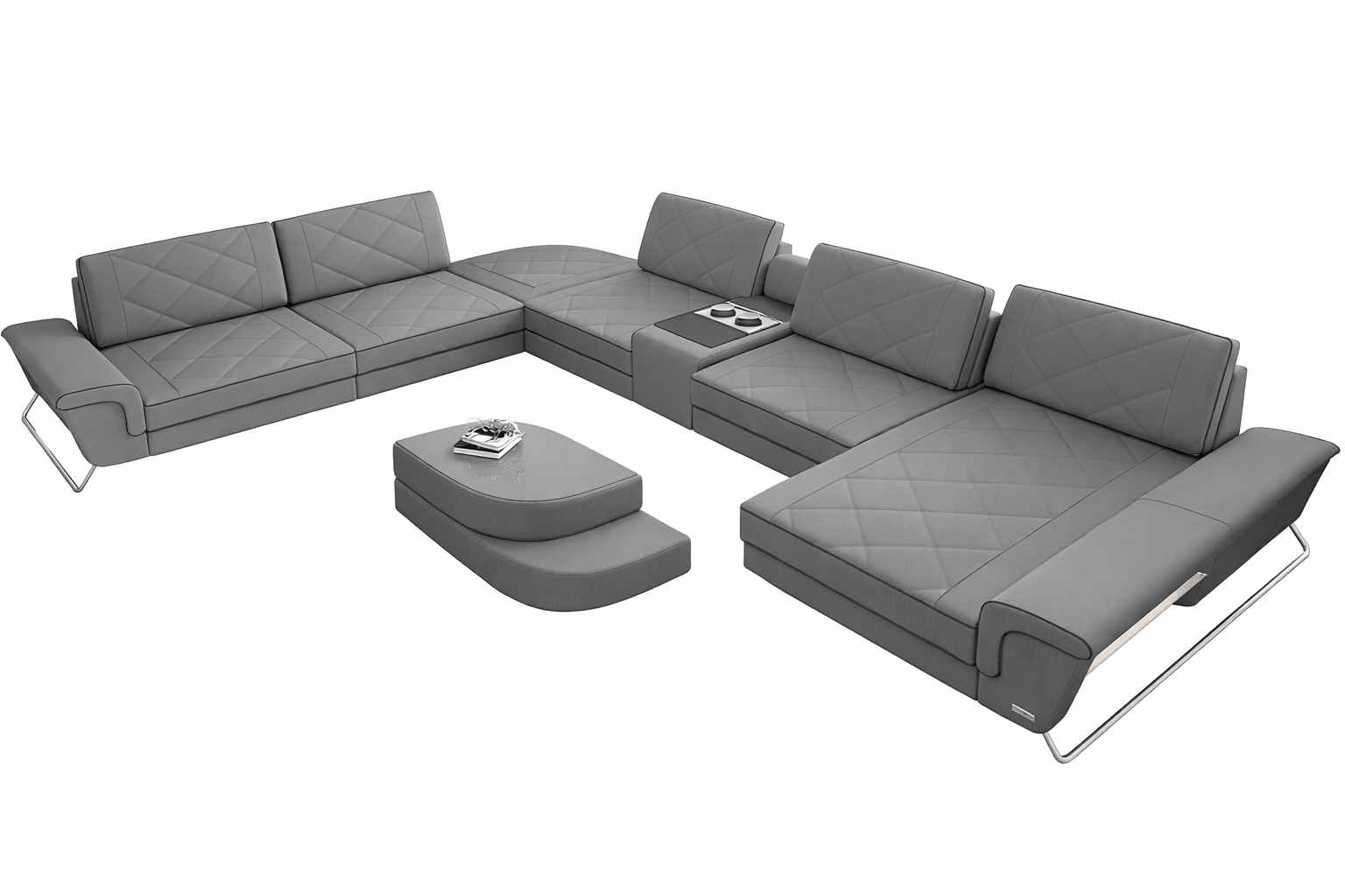 XXL Stoff Wohnlandschaft Bari U-Form Grau-Schwarz