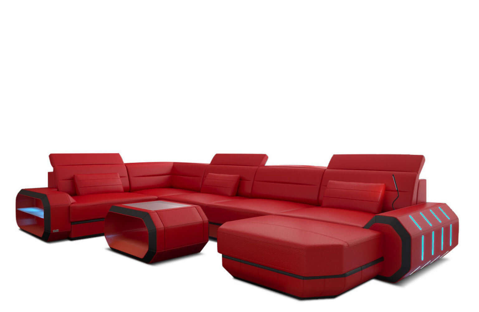 Mini Wohnlandschaft Roma XL in Leder rot-schwarz