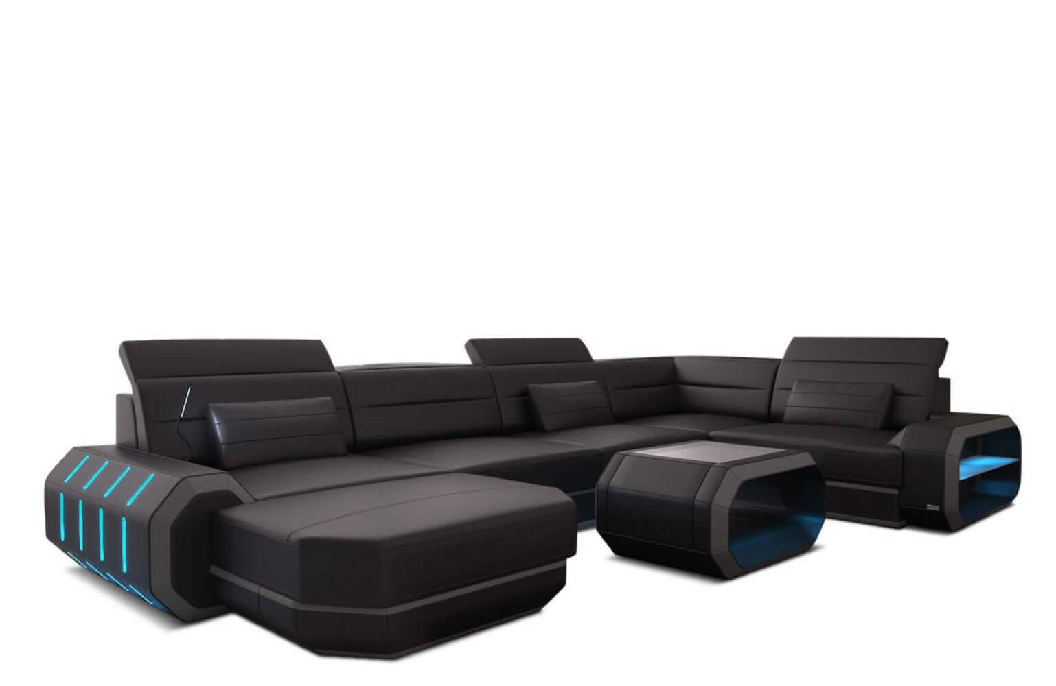 Mini Wohnlandschaft Roma XL U-Form in Leder schwarz-grau