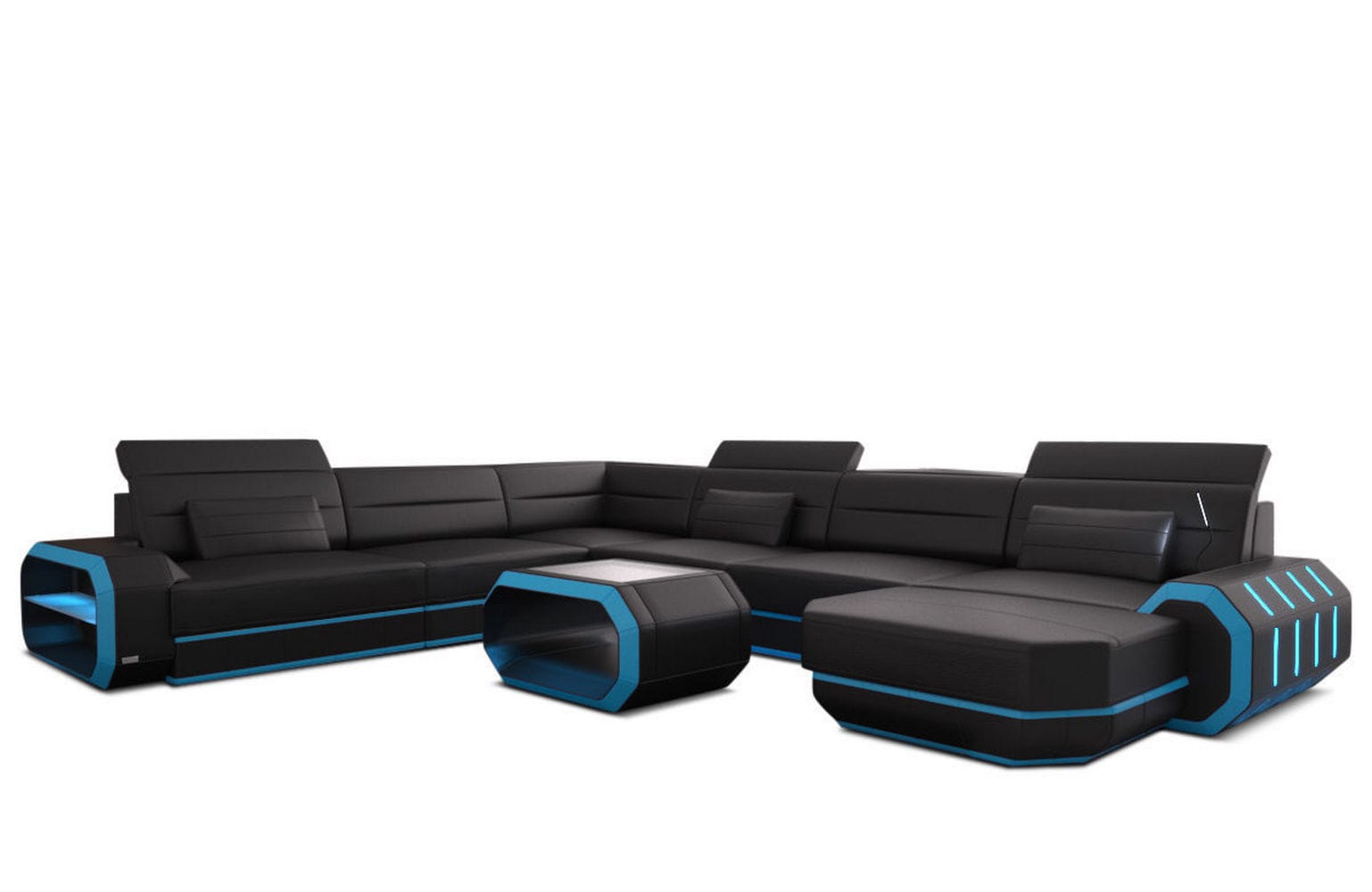 XL Wohnlandschaft Roma mit LED – Komfort & Stil schwarz-blau