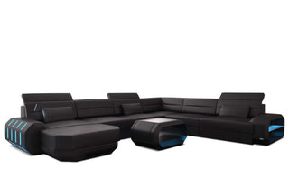 Mini XL Wohnlandschaft Roma mit LED – Komfort & Stil in Kunstleder und der Farbe Schwarz - Ausrichtung links