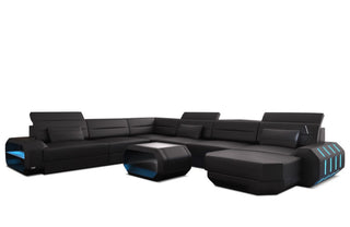 XL Wohnlandschaft Roma mit LED – Komfort & Stil in Kunstleder und der Farbe Schwarz - Ausrichtung rechts