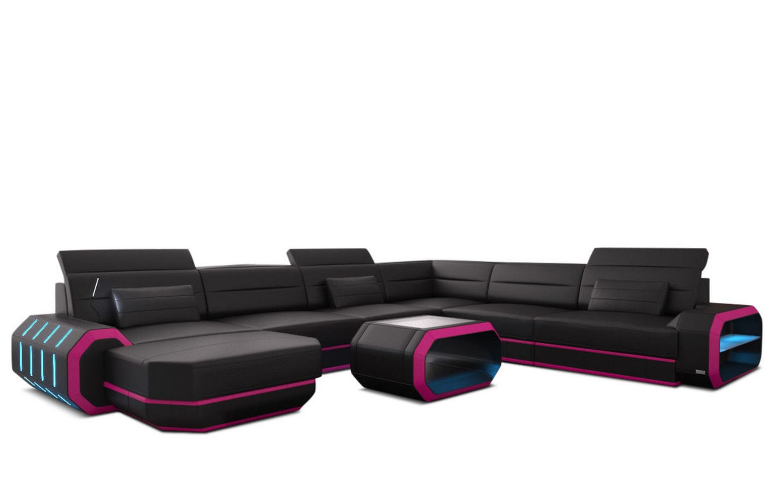 XL Wohnlandschaft Roma mit LED – Komfort & Stil schwarz-pink