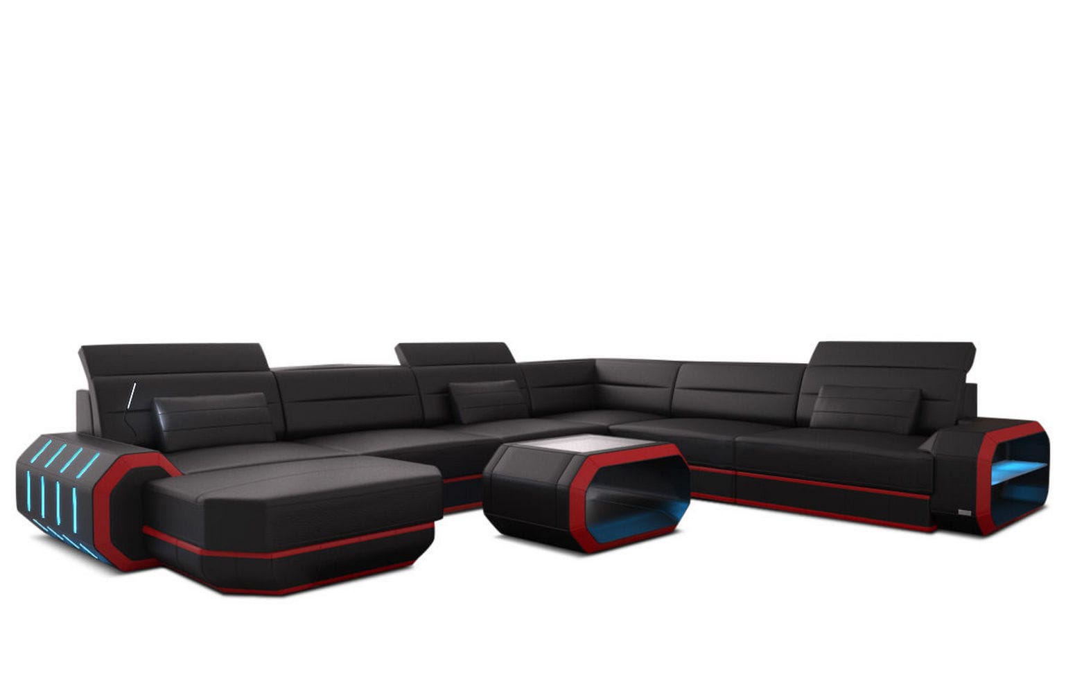 XL Wohnlandschaft Roma mit LED – Komfort & Stil schwarz-rot