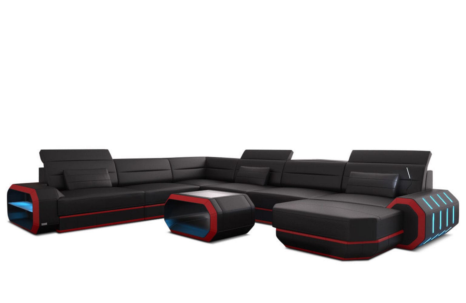 XL Wohnlandschaft Roma mit LED – Komfort & Stil schwarz-rot