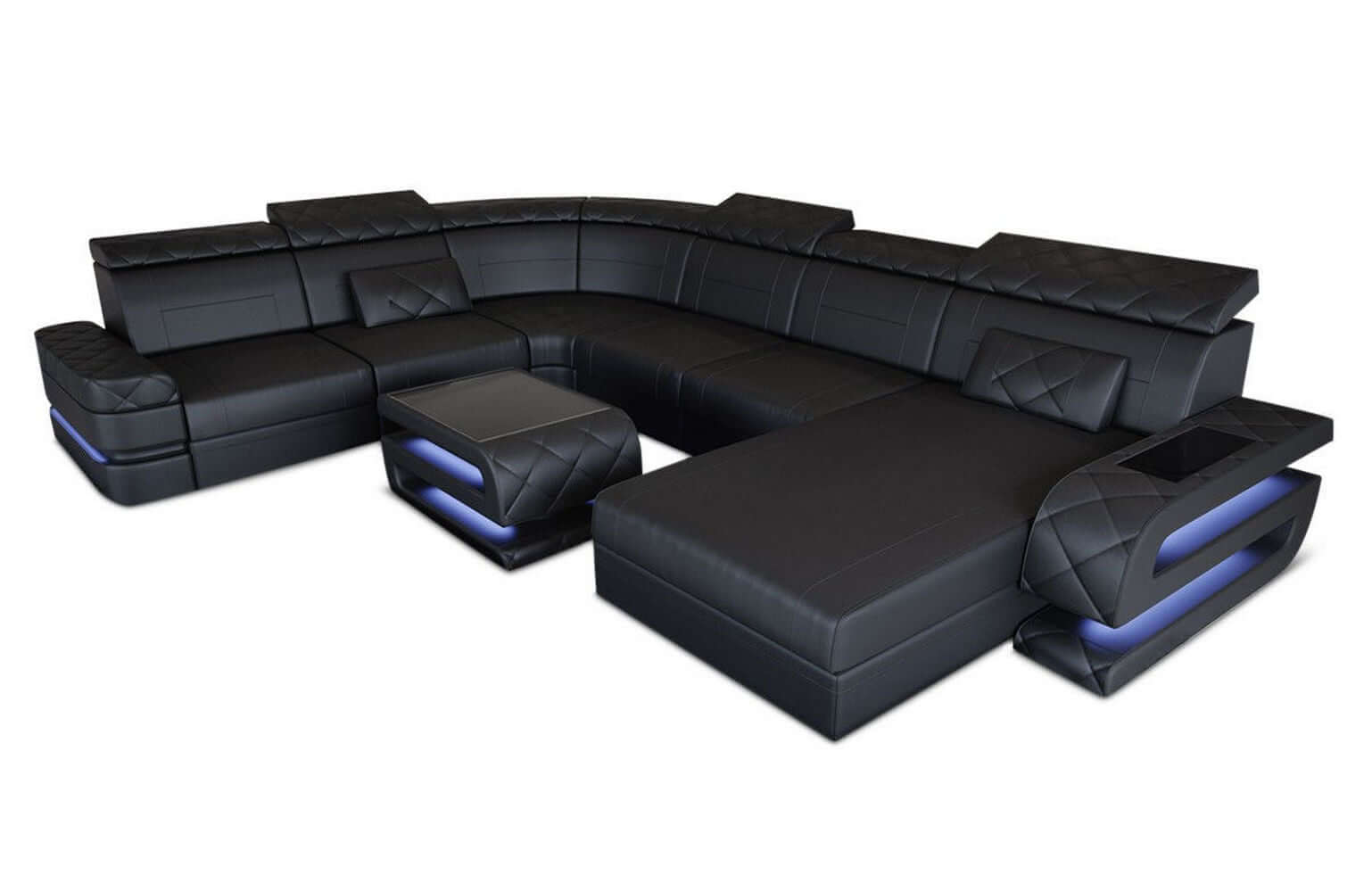 Mini Wohnlandschaft Bologna XXL in Leder schwarz