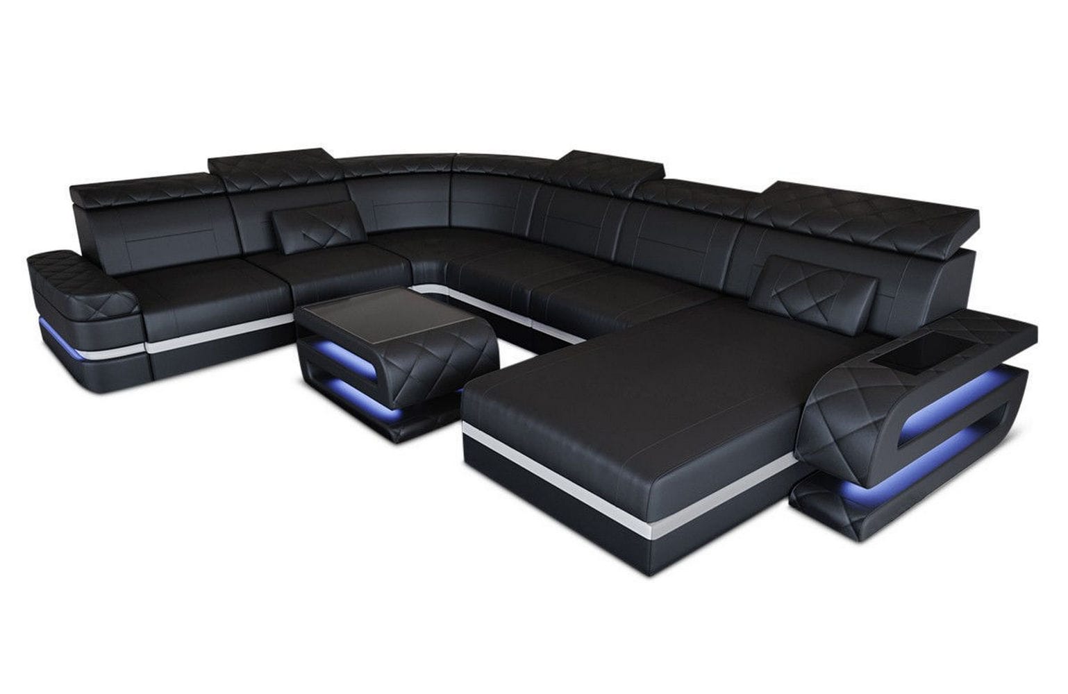 Wohnlandschaft Bologna Luxurios XXL in Leder schwarz-weiß
