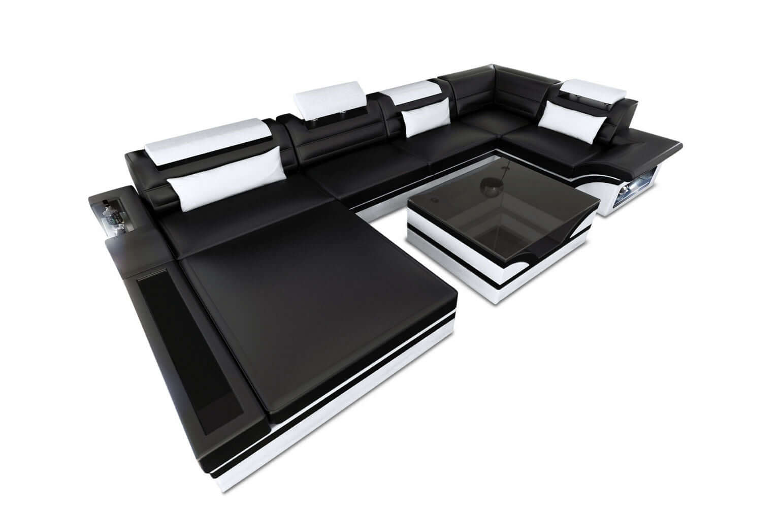Mini Sofa Mezzo U-Form in Leder schwarz-weiß