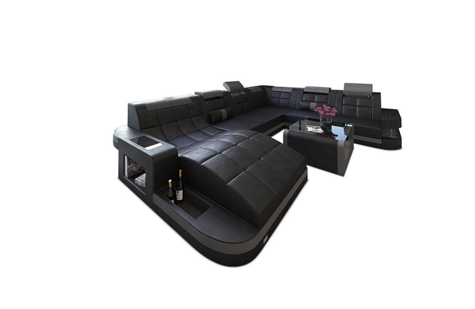 Design Wohnlandschaft Wave XL mit LED schwarz-grau
