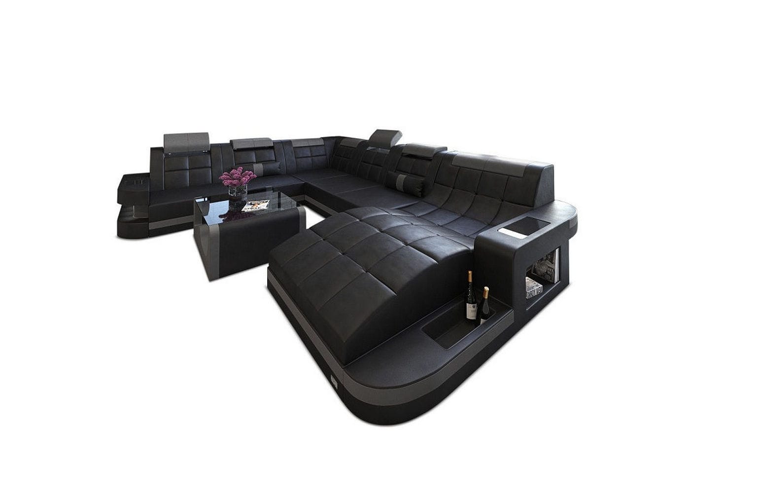 Design Wohnlandschaft Wave XL mit LED schwarz-grau