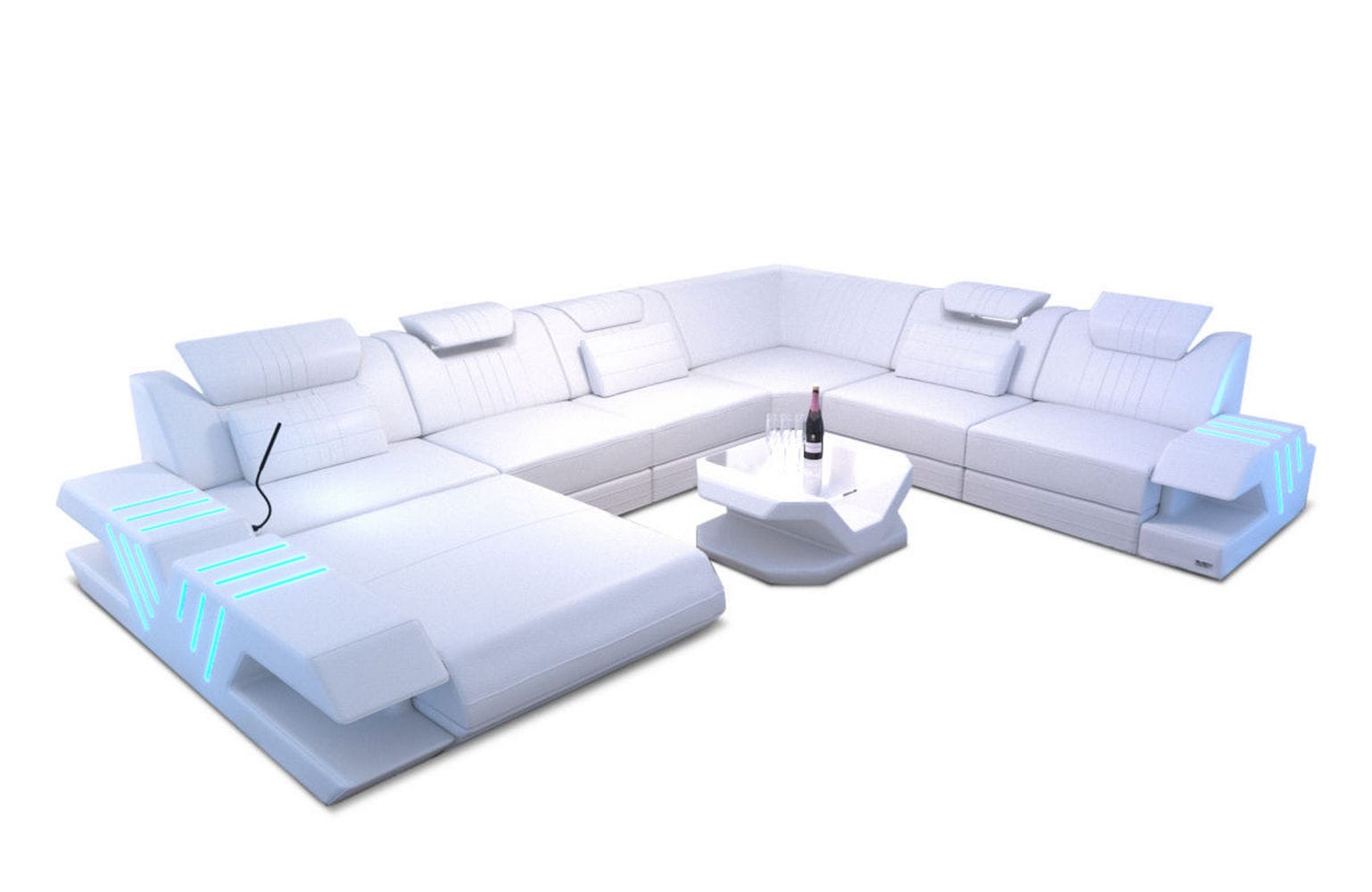 Mega Wohnlandschaft Venedig XXL – Leder Sofa weiß