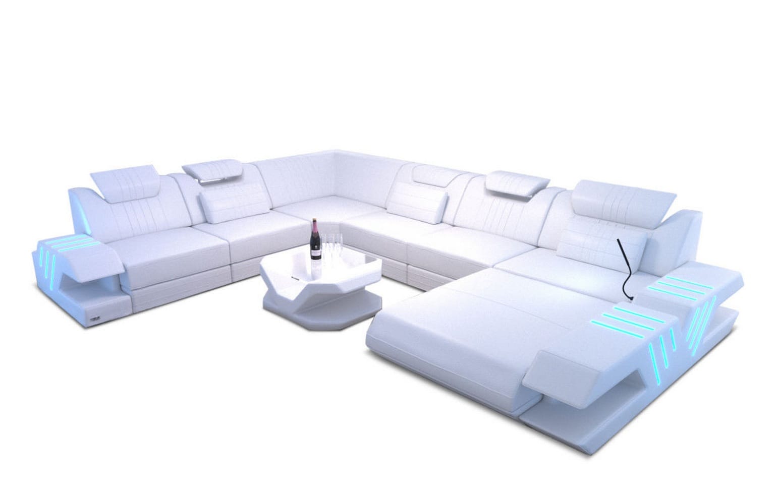 Wohnlandschaft Mega Venedig XXL Leder mit LED Beleuchtung weiß