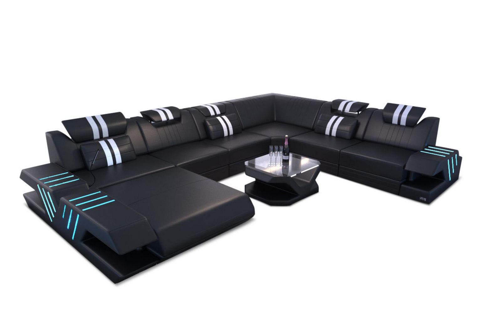 Mega Wohnlandschaft Venedig XXL – Leder Sofa schwarz-weiß