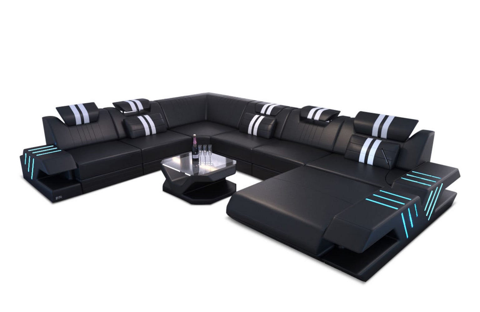 Mega Wohnlandschaft Venedig XXL – Leder Sofa schwarz-weiß