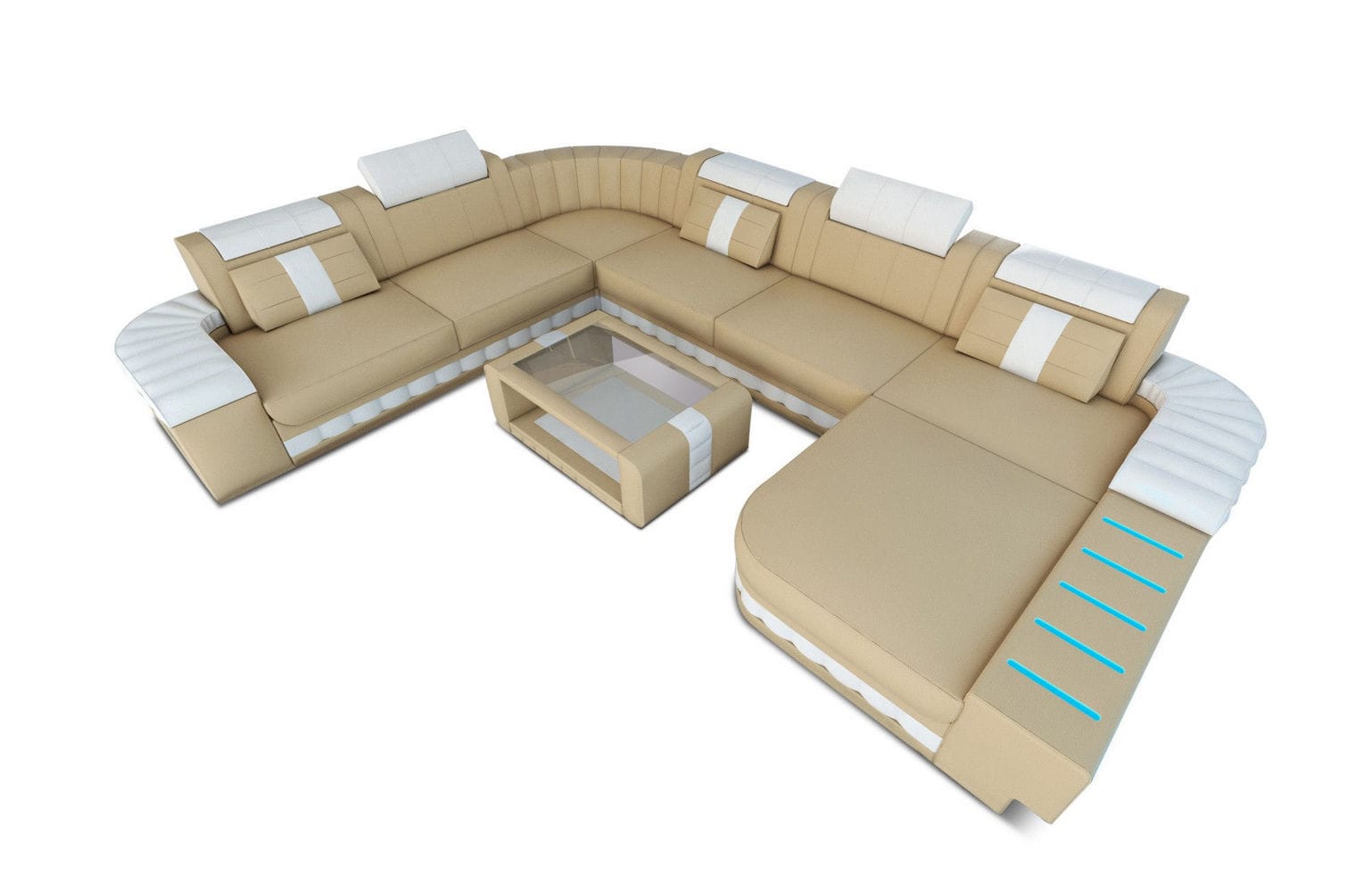 XXL Leder Wohnlandschaft Bellagio mit LED sandbeige-weiß
