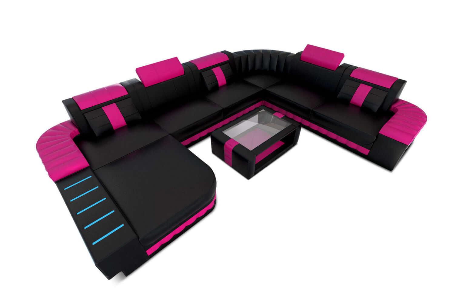 Mini XXL Wohnlandschaft Bellagio U-Form schwarz-pink