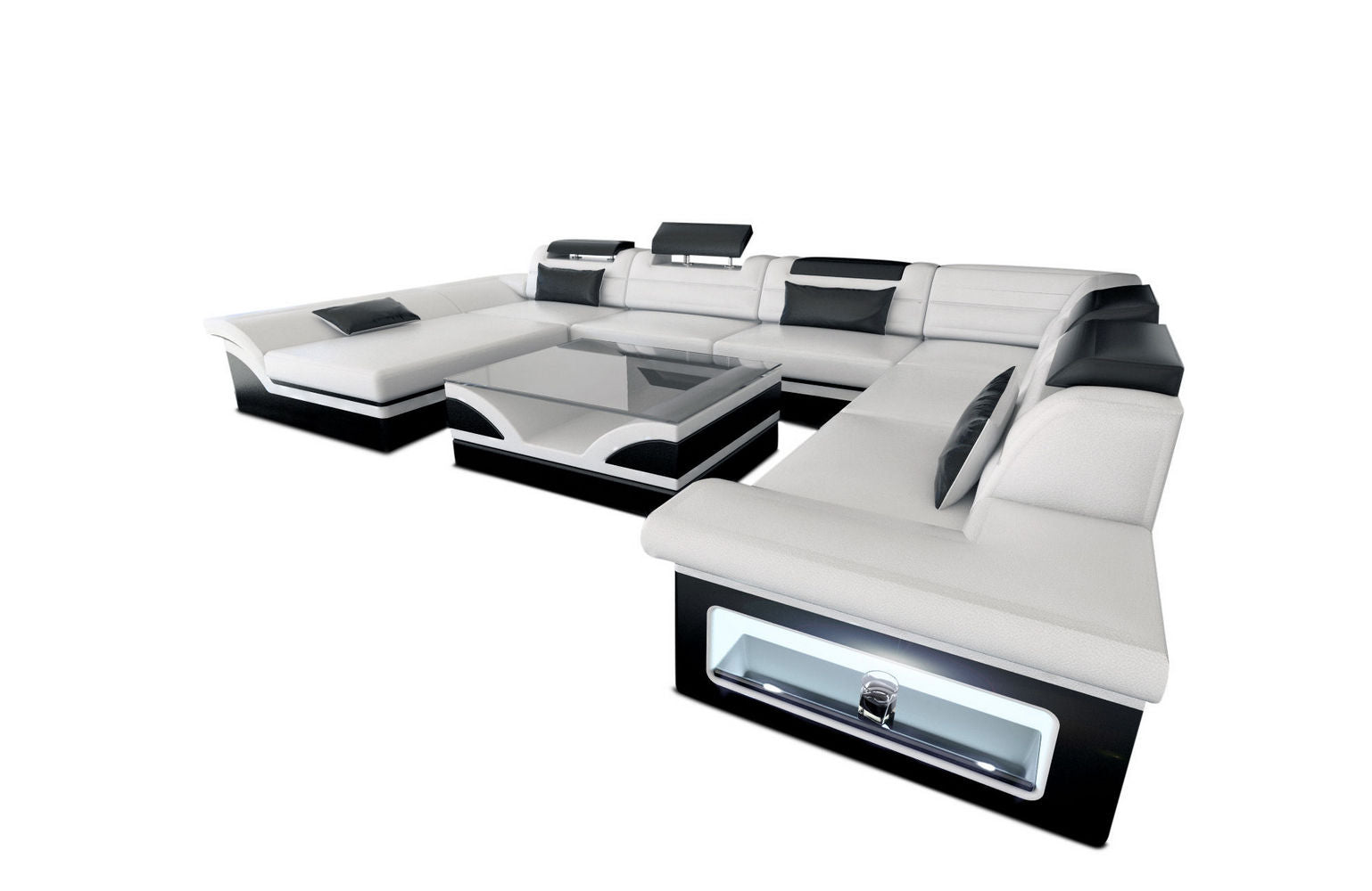Wohnlandschaft Enzo XXL Ledersofa weiß-schwarz