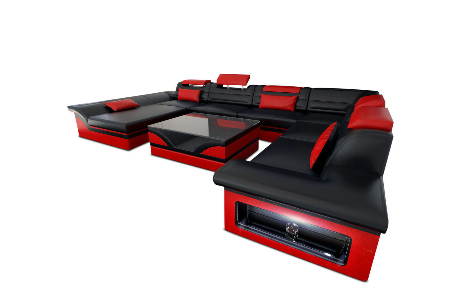 Wohnlandschaft Enzo XXL Ledersofa schwarz-rot
