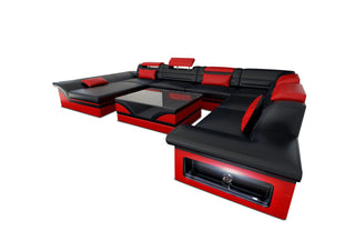 Wohnlandschaft Enzo XXL Ledersofa in Kunstleder und der Farbe Schwarz und Rot - Ausrichtung links